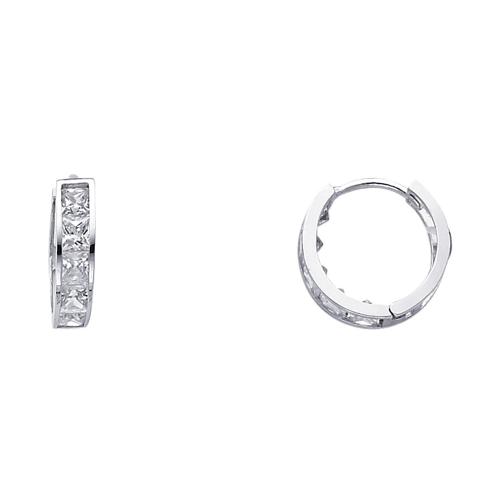 14KW CZ HUGGIES EARRINGS: 14KW CZ Huggies Earrings Material Type : 14k Gold Material Color : White Avg. Weight: Avg. Weight: 2.01 Gr. Size: Height : 15 mm, Width : 15 mm Accessories: None Notice: When purchasing pre-owned
