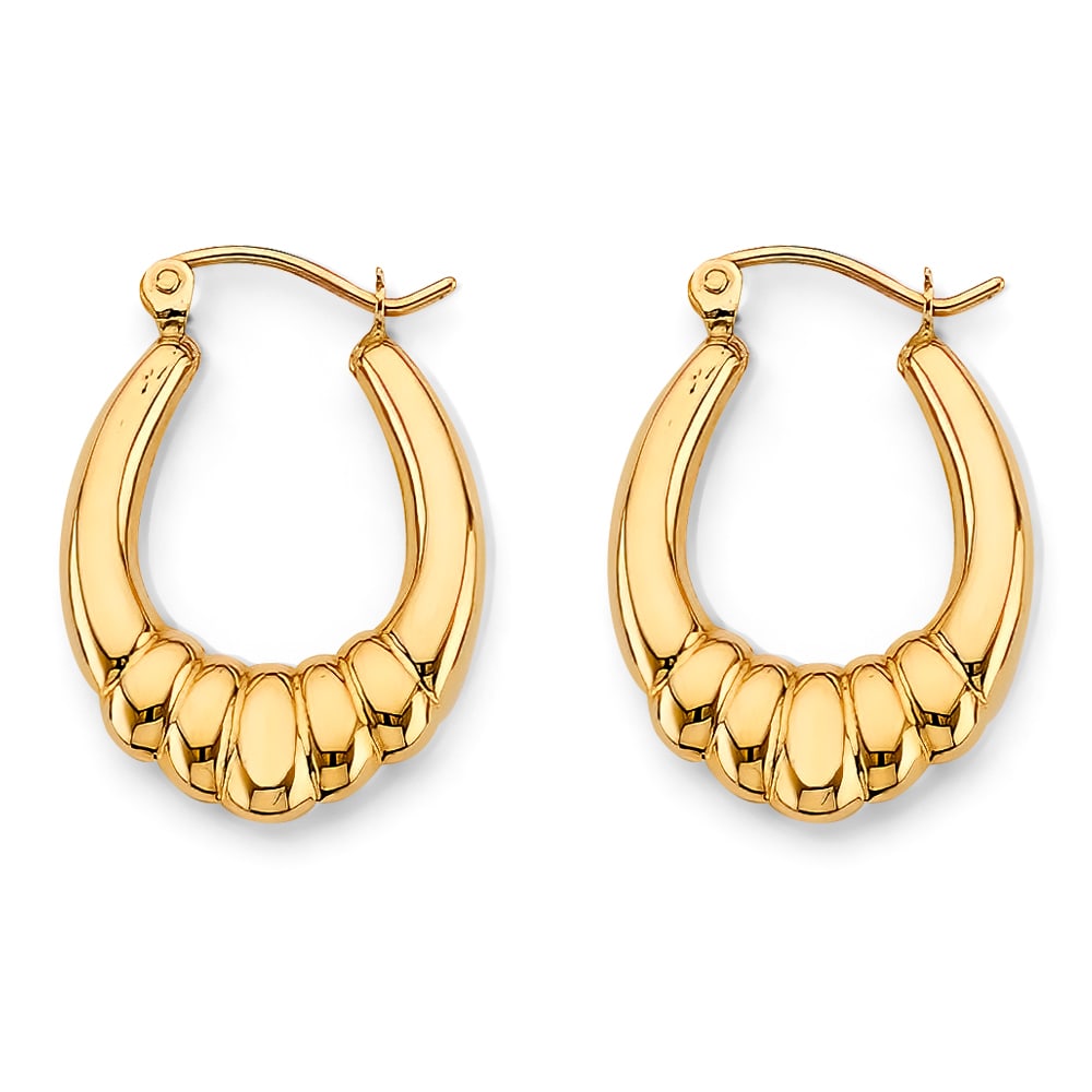 14KY SHINY HOLLOW HOOP EARRINGS: 14KY Shiny Hollow Hoop Earrings Material Type : 14k Gold Material Color : Yellow Avg. Weight: Avg. Weight: 1.41 Gr. Size: Height : 20 mm, Width : 15 mm Accessories: None Notice: When purchasing