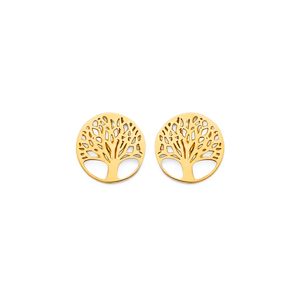14KY TREE OF LIFE PUSH BACK EARRINGS: 14KY Tree of Life Push Back Earrings Material Type : 14k Gold Material Color : Yellow Avg. Weight: Avg. Weight: 1.1 Gr. Size: Height : 10 mm, Width : 10 mm Accessories: None Notice: When purchasing
