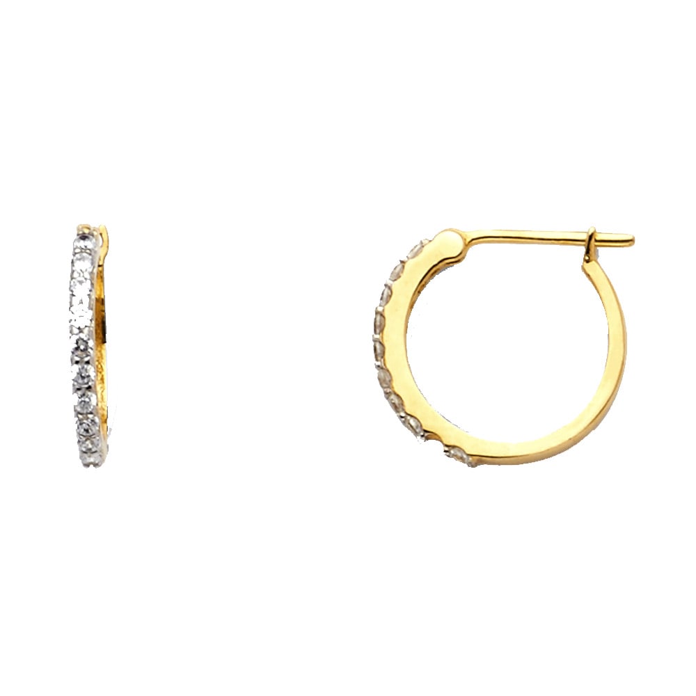 14KY CZ HUGGIES EARRINGS: 14KY CZ Huggies Earrings Material Type : 14k Gold Material Color : Yellow Avg. Weight: Avg. Weight: 1.81 Gr. Size: Height : 15 mm, Width : 15 mm Accessories: None Notice: When purchasing pre-owned
