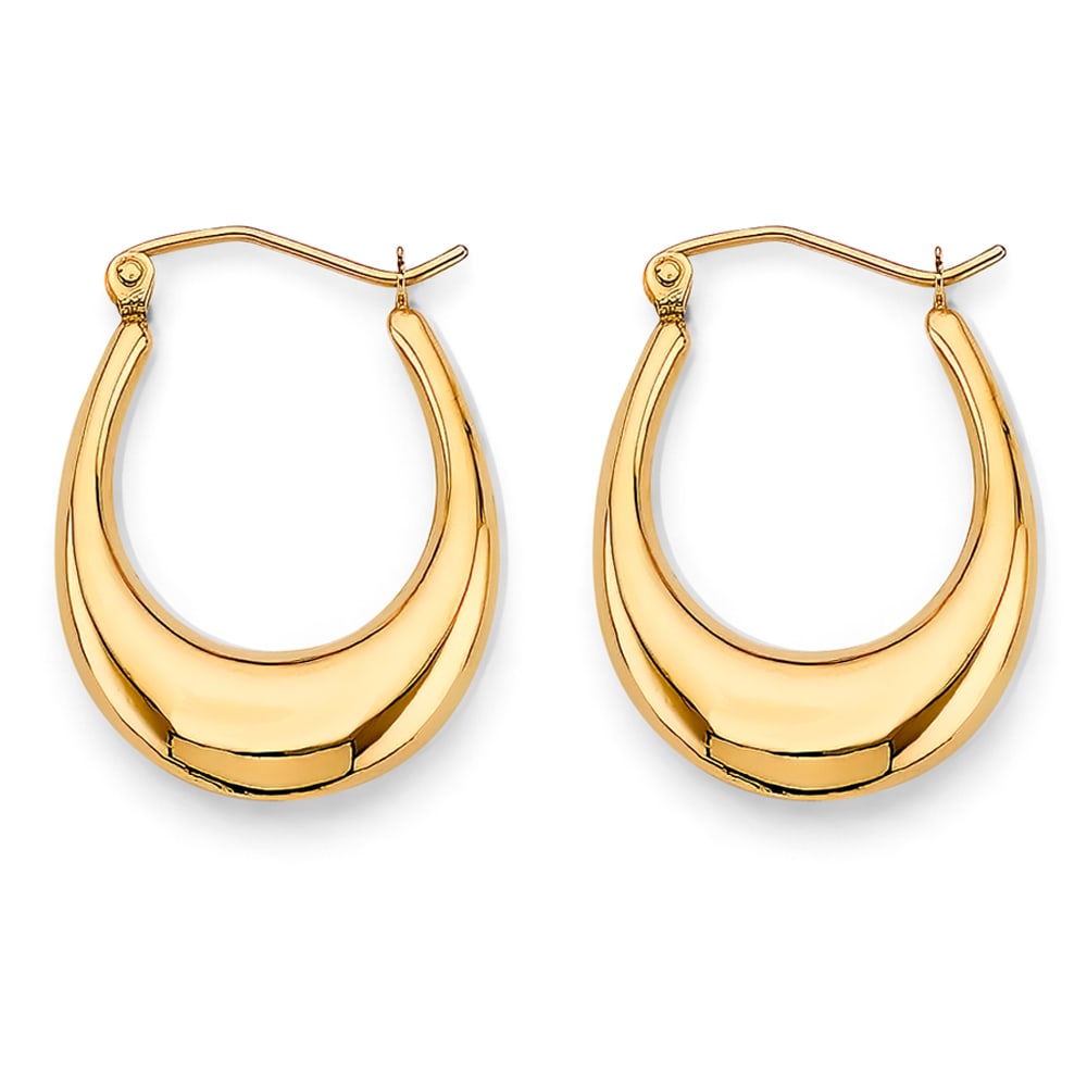 14KY POLISH HOLLOW HOOP EARRINGS: 14KY Polish Hollow Hoop Earrings Material Type : 14k Gold Material Color : Yellow Avg. Weight: Avg. Weight: 1.69 Gr. Size: Height : 25 mm, Width : 20 mm Accessories: None Notice: When purchasing
