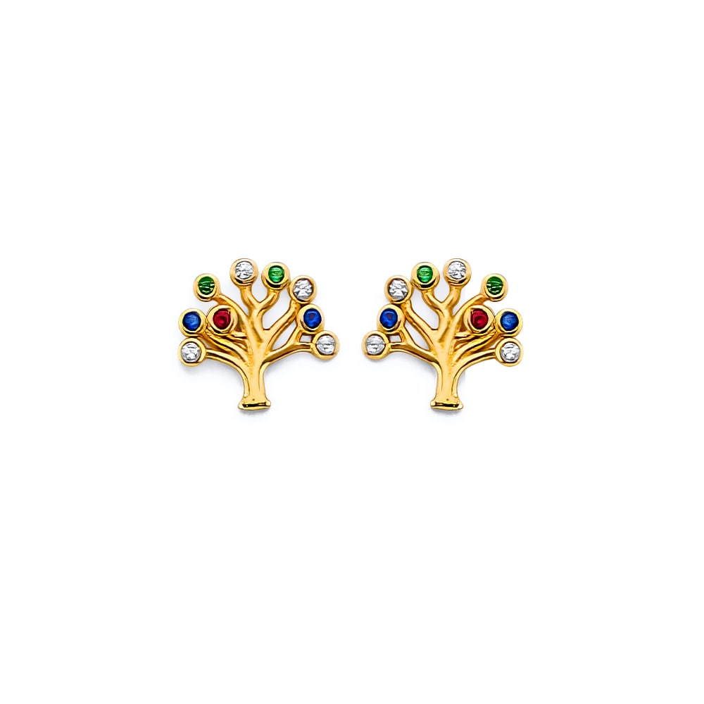 14KY CZ TREE OF LIFE PUSH BACK EARRINGS: 14KY CZ Tree of Life Push Back Earrings Material Type : 14k Gold Material Color : Yellow Avg. Weight: Avg. Weight: 1.23 Gr. Size: Height : 8 mm, Width : 10 mm Accessories: None Notice: When