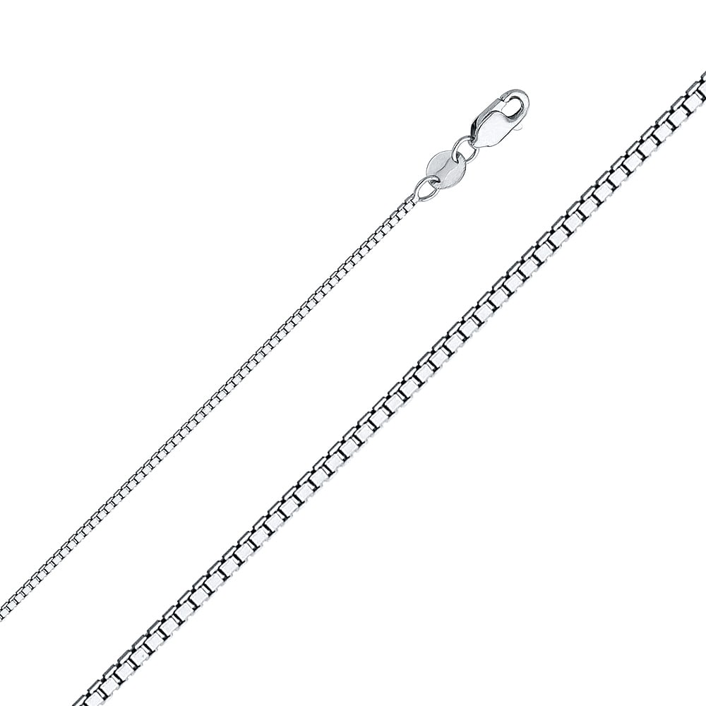 14KW BOX CHAIN: 14KW Box Chain Material Type : 14k Gold Material Color : White Avg. Weight: Avg. Weight: 2.9 Gr. Size: Length : 16 inch, Width 1mm Accessories: None Notice: When purchasing pre-owned goods, please