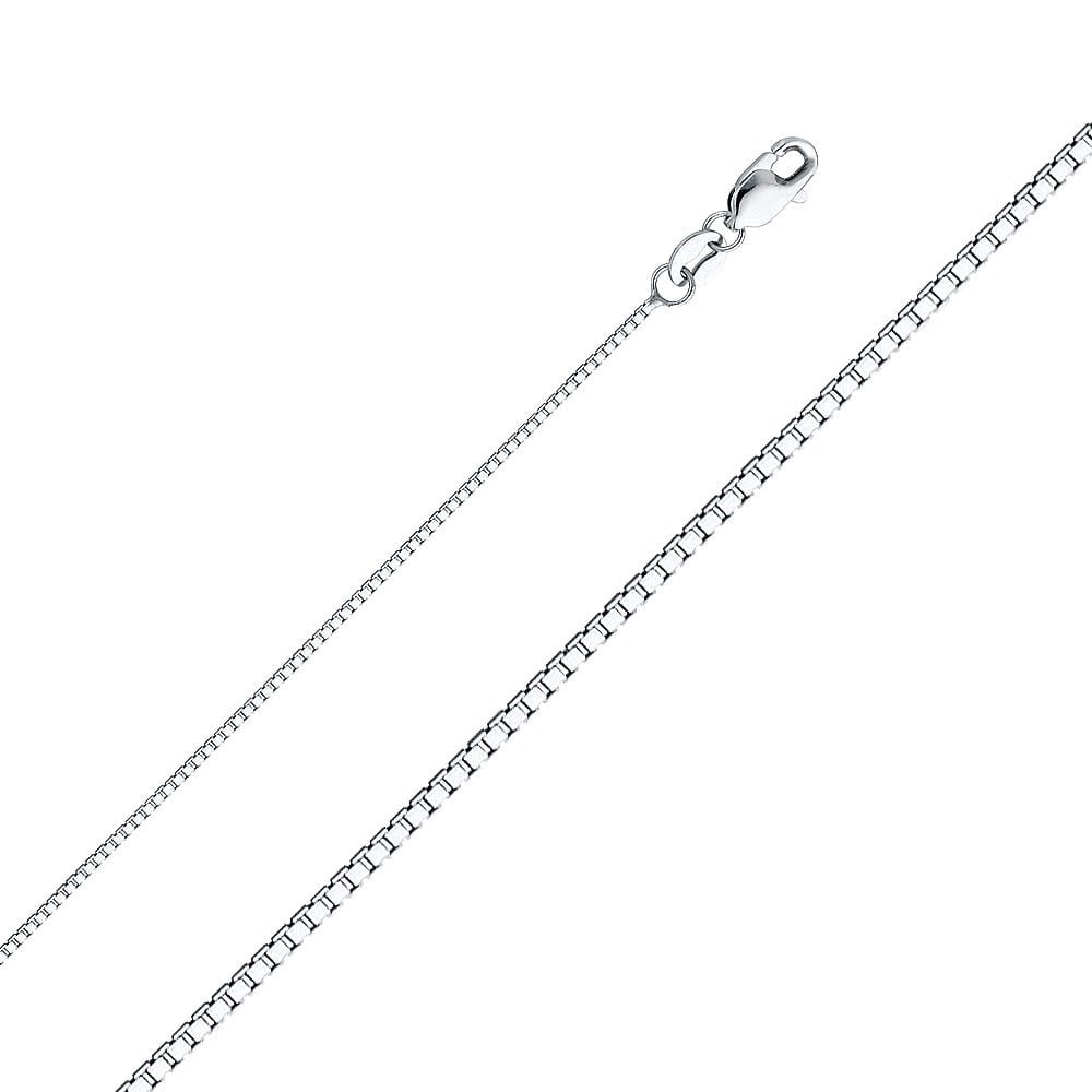 14KW BOX CHAIN: 14KW Box Chain Material Type : 14k Gold Material Color : White Avg. Weight: Avg. Weight: 1.9 Gr. Size: Length : 16 inch, Width 0.8mm Accessories: None Notice: When purchasing pre-owned goods, please