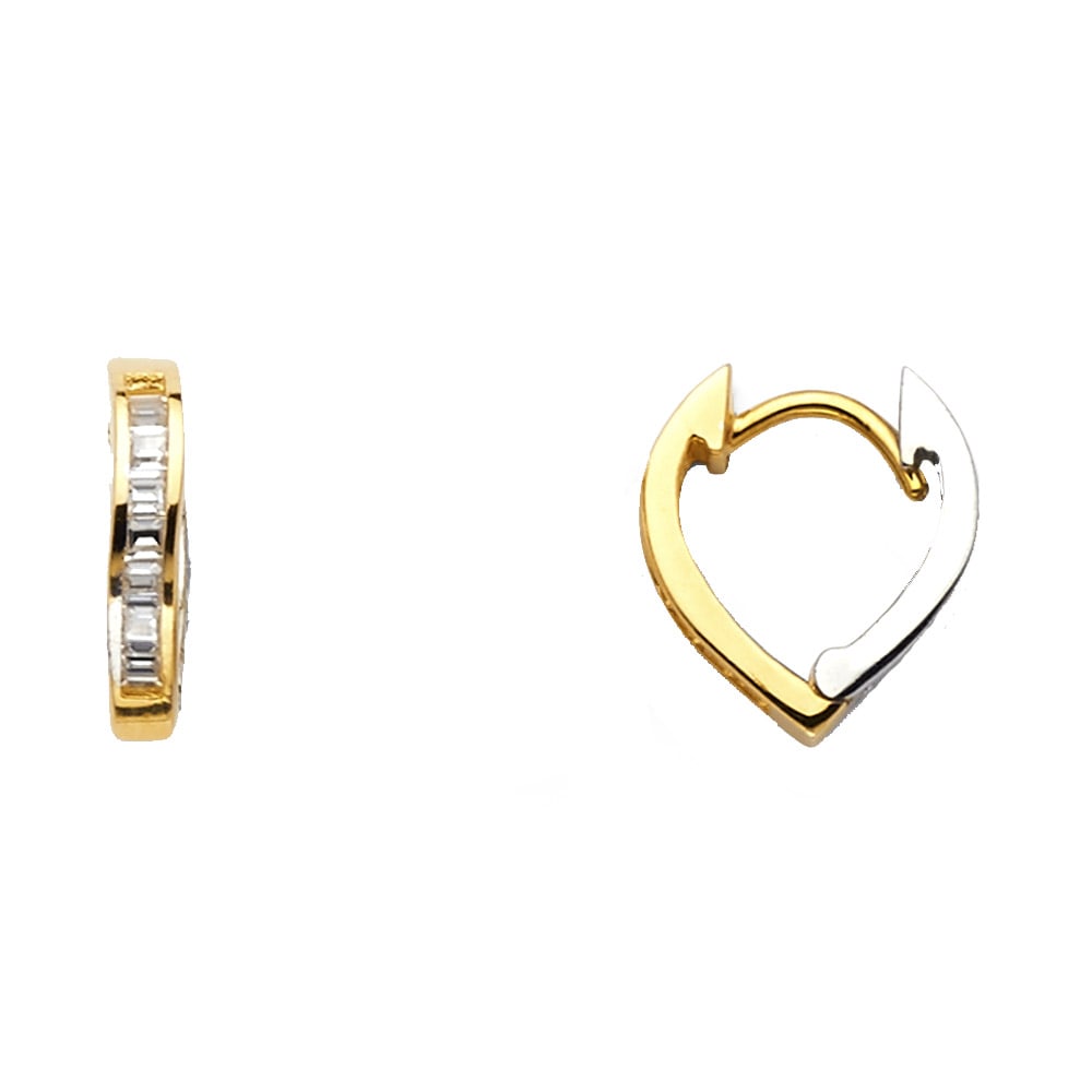 14K 2T CZ HUGGIES EARRINGS: 14K 2T CZ Huggies Earrings Material Type : 14k Gold Material Color : Two Tone Avg. Weight: Avg. Weight: 1.56 Gr. Size: Height : 15 mm, Width : 12 mm Accessories: None Notice: When purchasing pre-ow