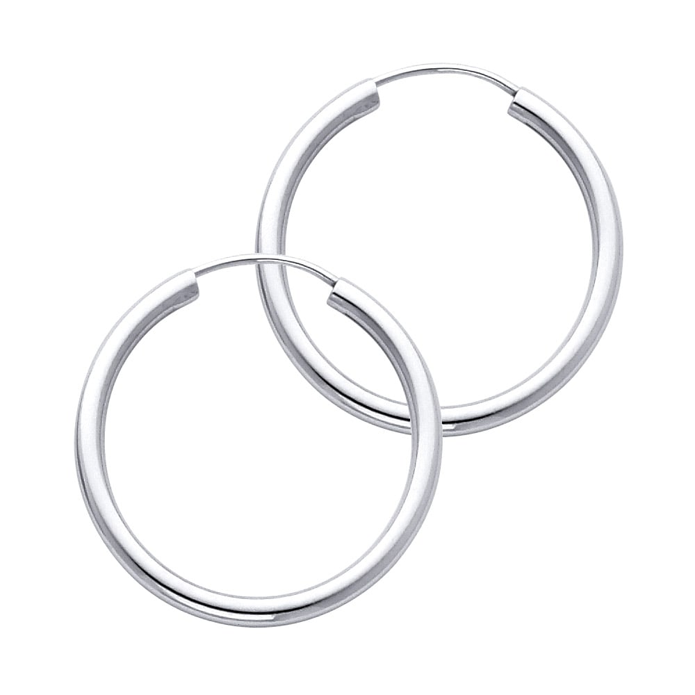 14KW ROUND TUBE POLISHED ENDLESS HOOP EARRINGS: 14KW Round Tube Polished Endless Hoop Earrings Material Type : 14k Gold Material Color : White Avg. Weight: Avg. Weight: 1.21 Gr. Size: Height : 25 mm, Width : 25 mm Accessories: None Notice: When