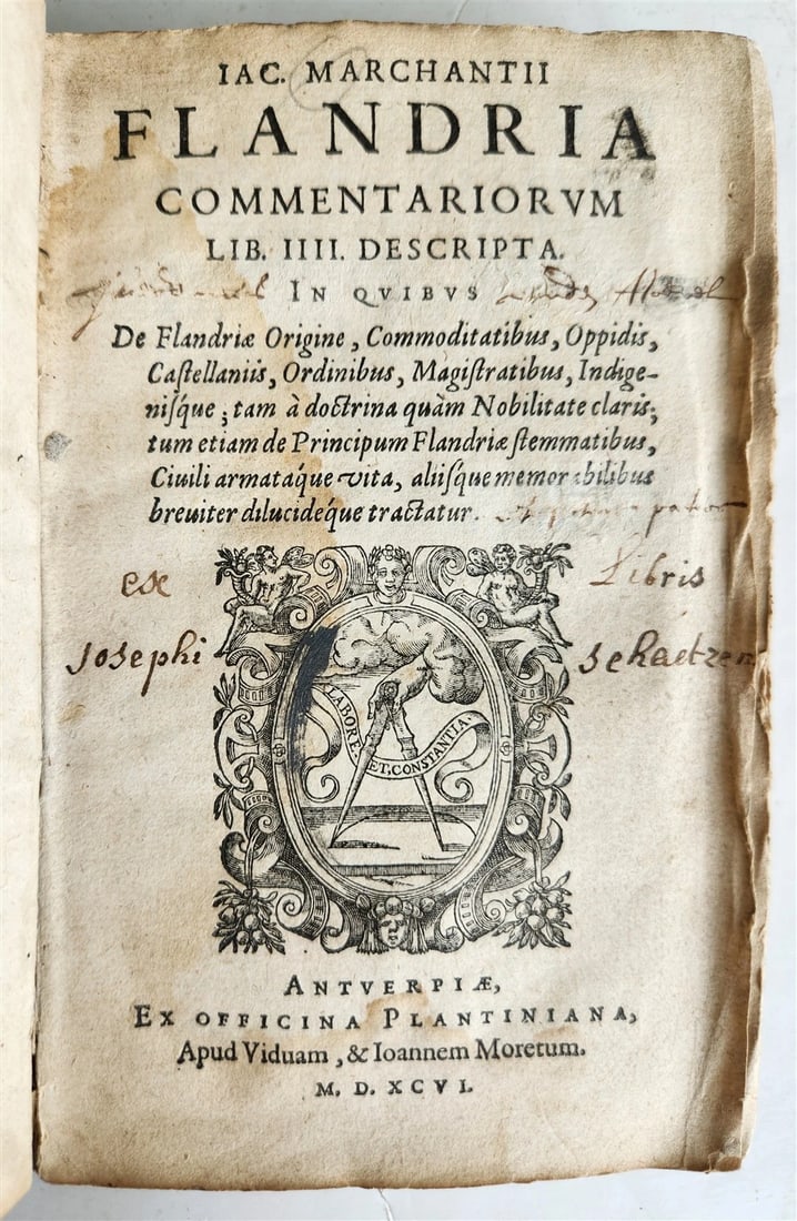 HISTORY OF FLANDRIA, JACOBUS MARCHANTIUS, ANCIENT VELLUM, PLANTIN PUBLISHER, 1596: Year/Century: 16th century Language: Latin Subject: History Binding: Vellum Description: De Flandriae origine, commoditatibus, oppidis, castellaniis, ordinibus, magistratibus... MARCHANTIUS, Jacobus F
