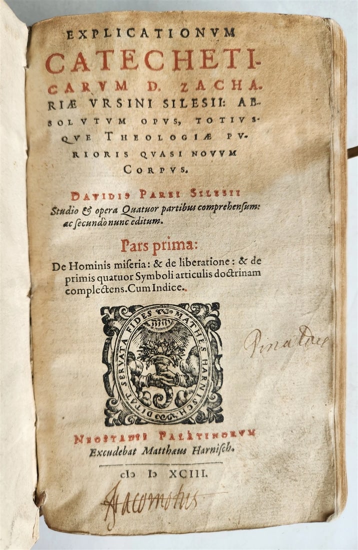 1593 ZACHARIAE URSINI'S PROTESTANT THEOLOGY, AN ANTIQUE VELLUM FROM THE SIXTEENTH CENTURY (1 of 10)