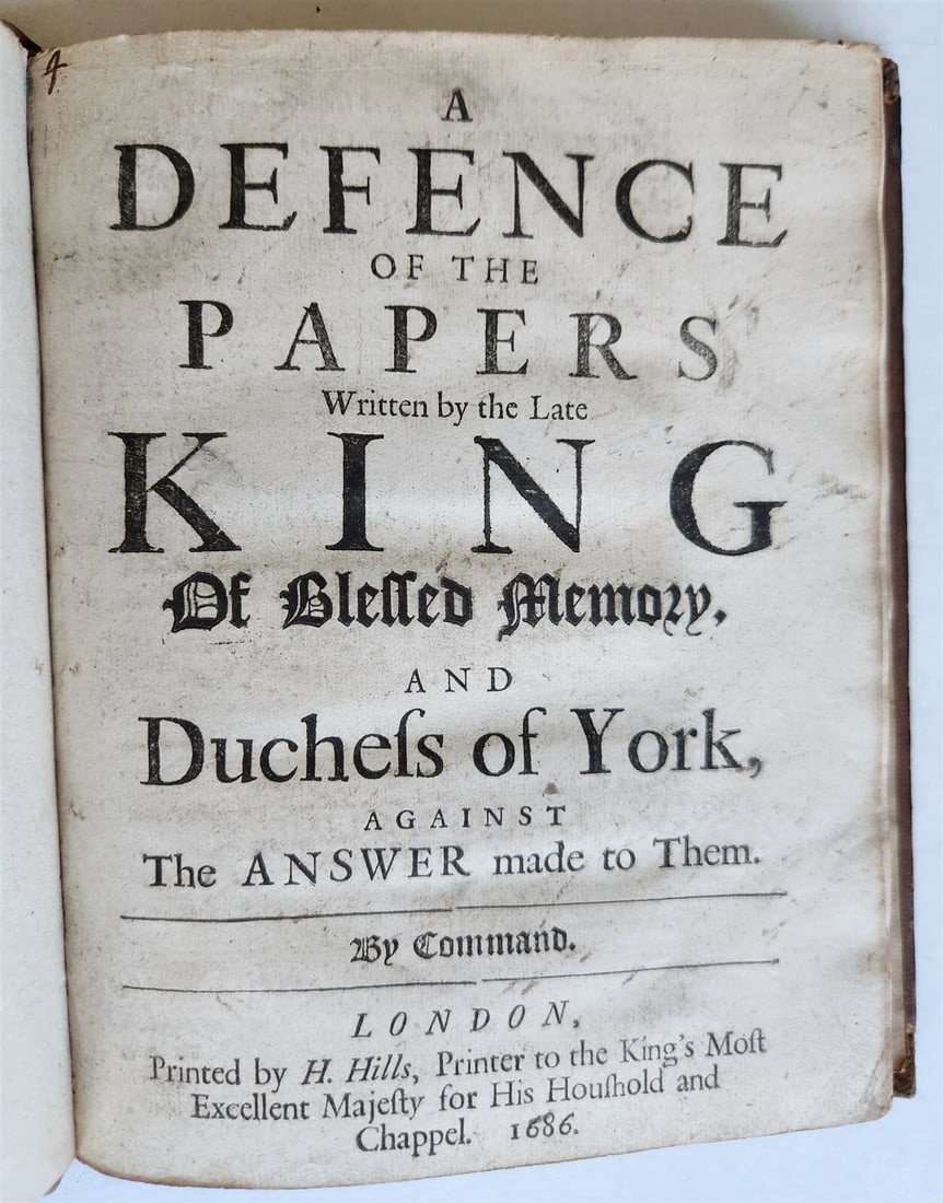 JOHN DRYDEN'S 1686 ENGLISH DEFENSE OF PAPERS WRITTEN BY THE LATE KING (1 of 7)