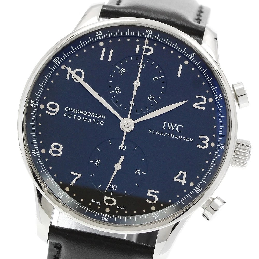 IWC SCHAFFHAUSEN PORTUGESE CHRONOGRAPH AUTOMATIC WATCH: IWC SCHAFFHAUSEN Portugese Chronograph Automatic Watch Brand: IWC SCHAFFHAUSEN Type/Style: Wristwatch Material: Band Material leather, Case Material Stainless Steel Color: Case Color Silver Band Color