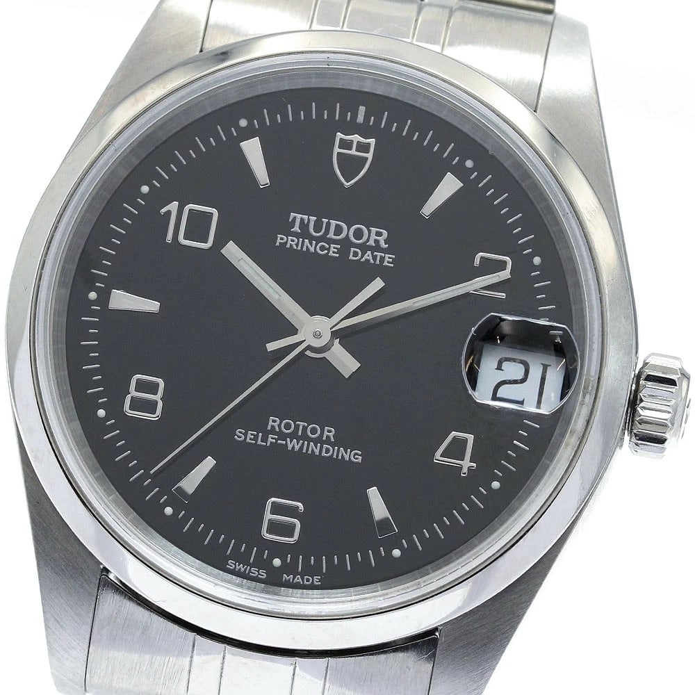 TUDOR PRINCE DATE BLACK AUTOMATIC WATCH: TUDOR Prince Date black Automatic Watch Brand: TUDOR Type/Style: Wristwatch Material: Band Material Stainless Steel, Case Material Stainless Steel Color: Band Color Silver Dial Color black Case Color