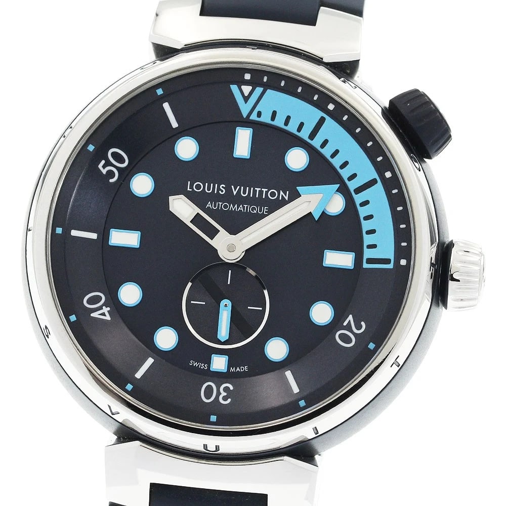 LOUIS VUITTON NAVY AUTOMATIC WATCH: LOUIS VUITTON Navy Automatic Watch Brand: LOUIS VUITTON Type/Style: Wristwatch Material: Band Material rubber, Case Material Stainless Steel Color: Case Color Silver / navy Band Color Navy Dial Color