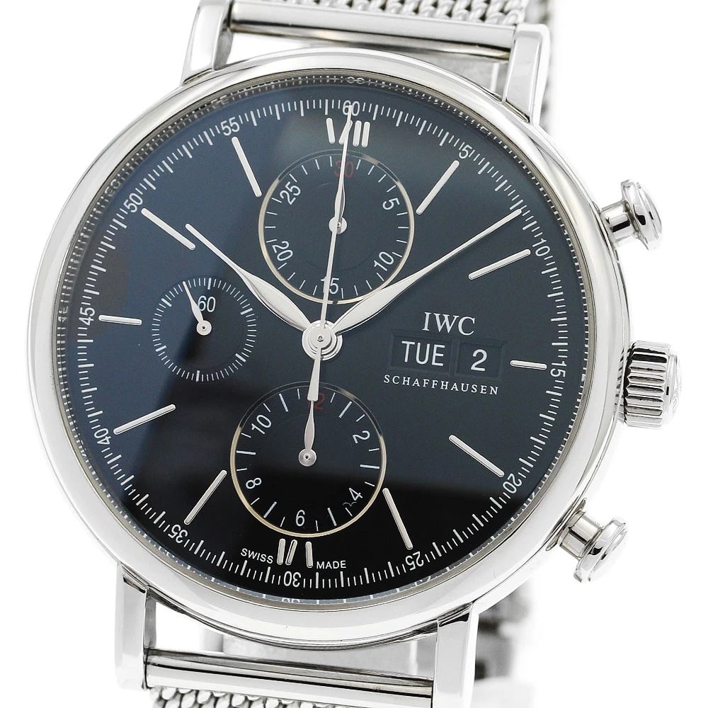 IWC SCHAFFHAUSEN PORTOFINO CHRONOGRAPH AUTOMATIC WATCH: IWC SCHAFFHAUSEN Portofino Chronograph Automatic Watch Brand: IWC SCHAFFHAUSEN Type/Style: Wristwatch Material: Band Material Stainless Steel, Case Material Stainless Steel Color: Dial Color black Ban