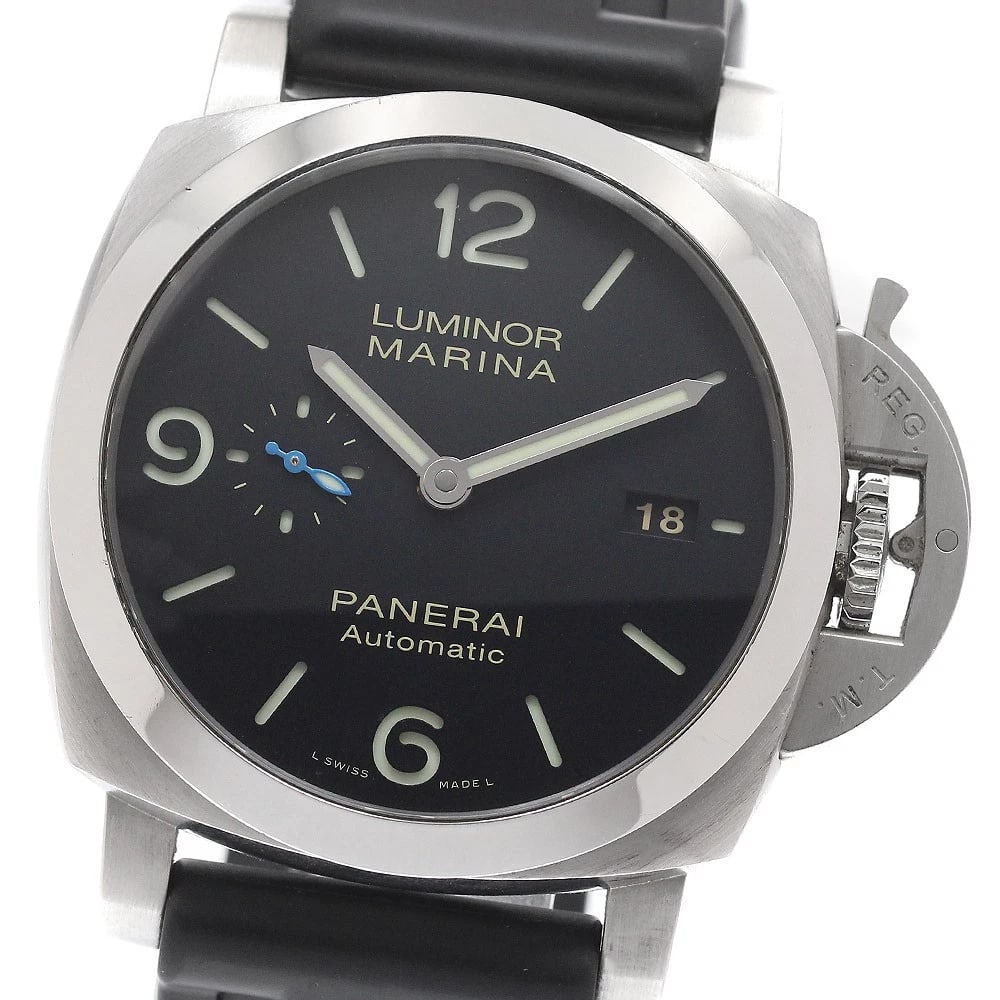 PANERAI LUMINOR MARINA AUTOMATIC WATCH: PANERAI Luminor Marina Automatic Watch Brand: PANERAI Type/Style: Wristwatch Material: Band Material rubber, Case Material Stainless Steel Color: Dial Color black Band Color black Case Color Silver