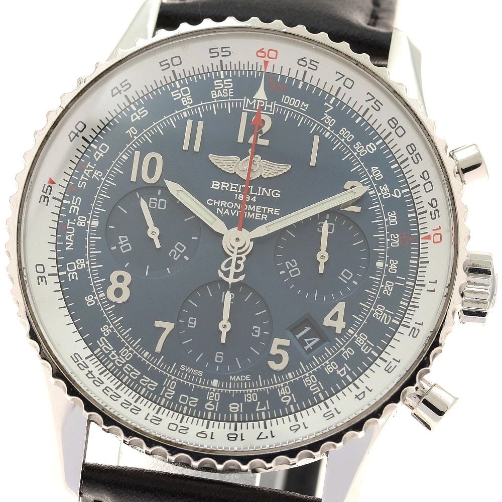 BREITLING NAVITIMER AUTOMATIC WATCH: BREITLING Navitimer Automatic Watch Brand: BREITLING Type/Style: Wristwatch Material: Band Material leather, Case Material Stainless Steel Color: Dial Color blue Size: Case size About 43mm (1.7inch)