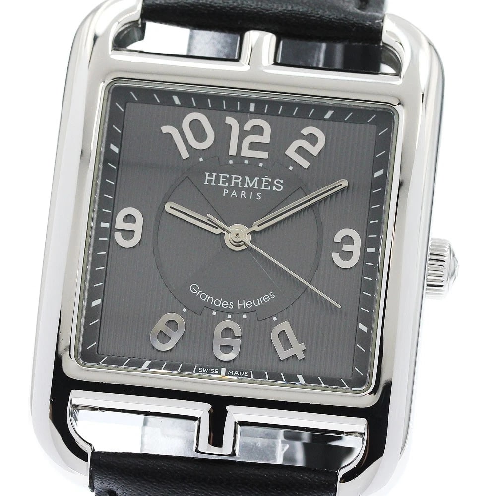 HERMES GRAY AUTOMATIC WATCH: HERMES gray Automatic Watch Brand: HERMES Type/Style: Wristwatch Material: Band Material leather, Case Material Stainless Steel Color: Dial Color gray Size: Case size About 37mm (1.5inch) (not