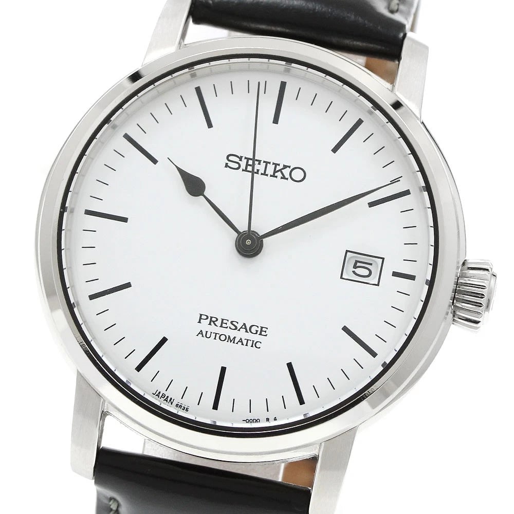 SEIKO PRESAGE AUTOMATIC WATCH: SEIKO Presage Automatic Watch Brand: SEIKO Type/Style: Wristwatch Material: Band Material leather, Case Material Stainless Steel Color: Dial Color white Size: Case size About 40mm (1.6inch) (not