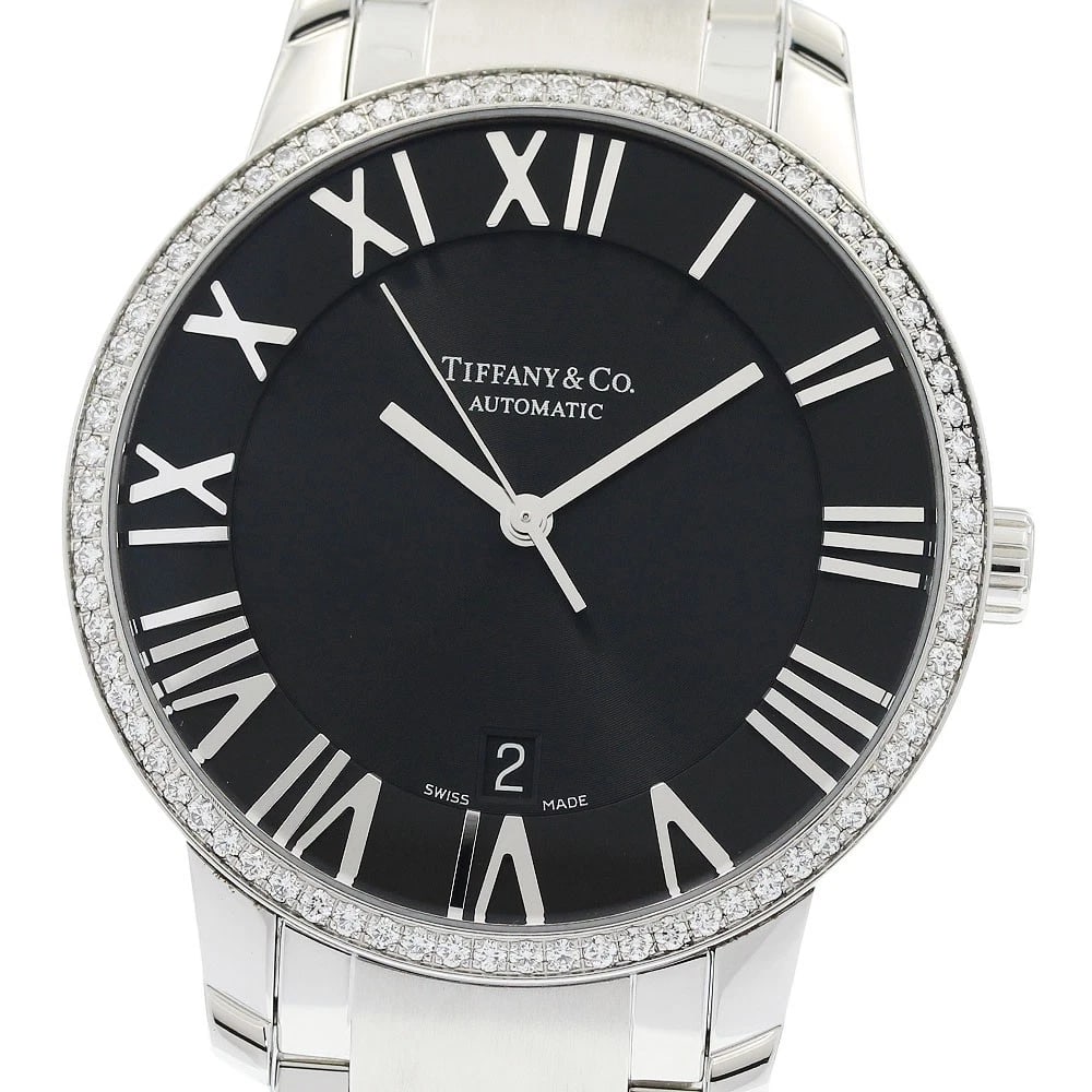 TIFFANY&CO. ATLAS DATE AUTOMATIC WATCH: TIFFANY&Co. Atlas date Automatic Watch Brand: TIFFANY&Co. Type/Style: Wristwatch Material: Band Material Stainless Steel, Case Material Stainless Steel Color: Dial Color black Size: Case size About