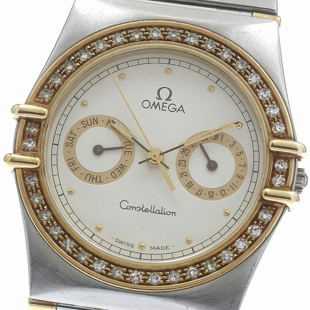 OMEGA CONSTELLATION DATE DIAMOND BEZEL SILVER QUARTZ WATCH: OMEGA Constellation date diamond bezel Silver Quartz Watch Brand: OMEGA Type/Style: Wristwatch Material: Band Material Stainless Steel, Case Material Stainless Steel Color: Dial Color Silver Size: