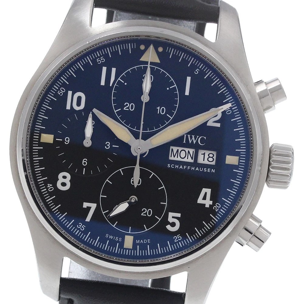 IWC SCHAFFHAUSEN PILOT WATCH CHRONOGRAPH WATCH: IWC SCHAFFHAUSEN Pilot watch Chronograph Watch Brand: IWC SCHAFFHAUSEN Type/Style: Wristwatch Material: Band Material leather, Case Material Stainless Steel Color: Dial Color black Size: Case size