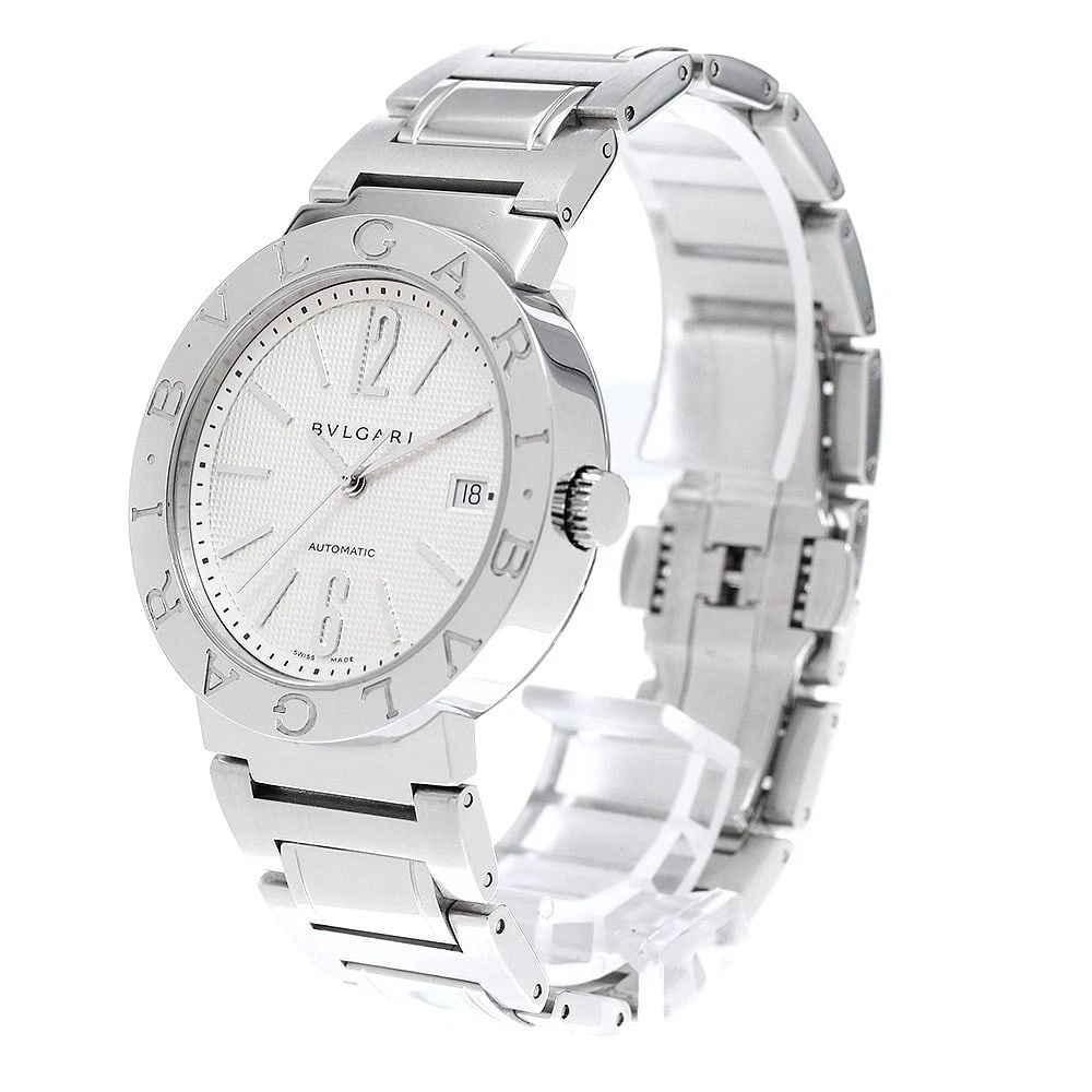 BVLGARI DATE SILVER AUTOMATIC WATCH: BVLGARI Date Silver Automatic Watch Brand: BVLGARI Type/Style: Wristwatch Material: Band Material Stainless Steel, Case Material Stainless Steel Color: Dial Color Silver Size: Case size About 38mm