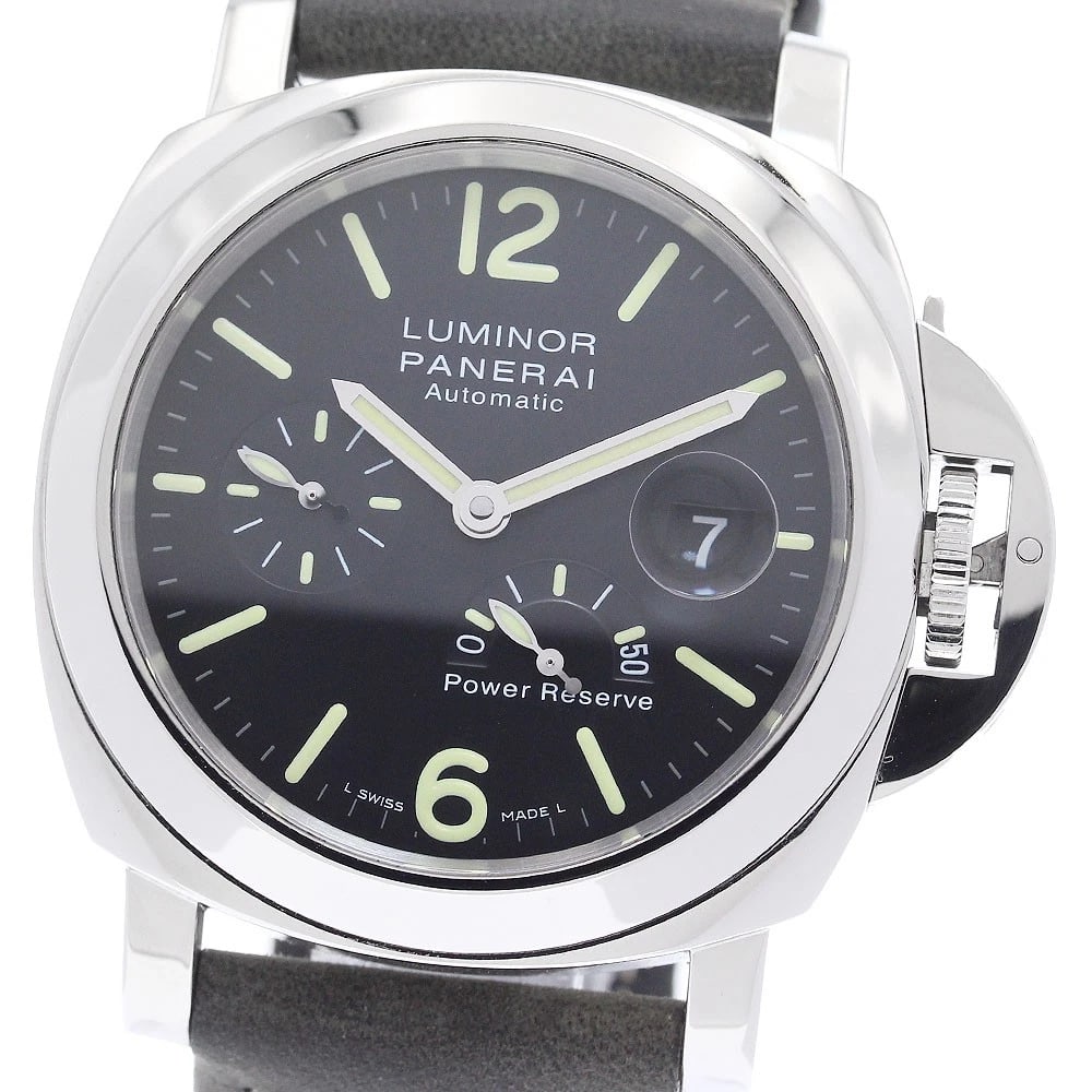 PANERAI LUMINOR POWER RESERVE AUTOMATIC WATCH: PANERAI Luminor Power reserve Automatic Watch Brand: PANERAI Type/Style: Wristwatch Material: Band Material leather, Case Material Stainless Steel Color: Dial Color black Size: Case size About 44mm