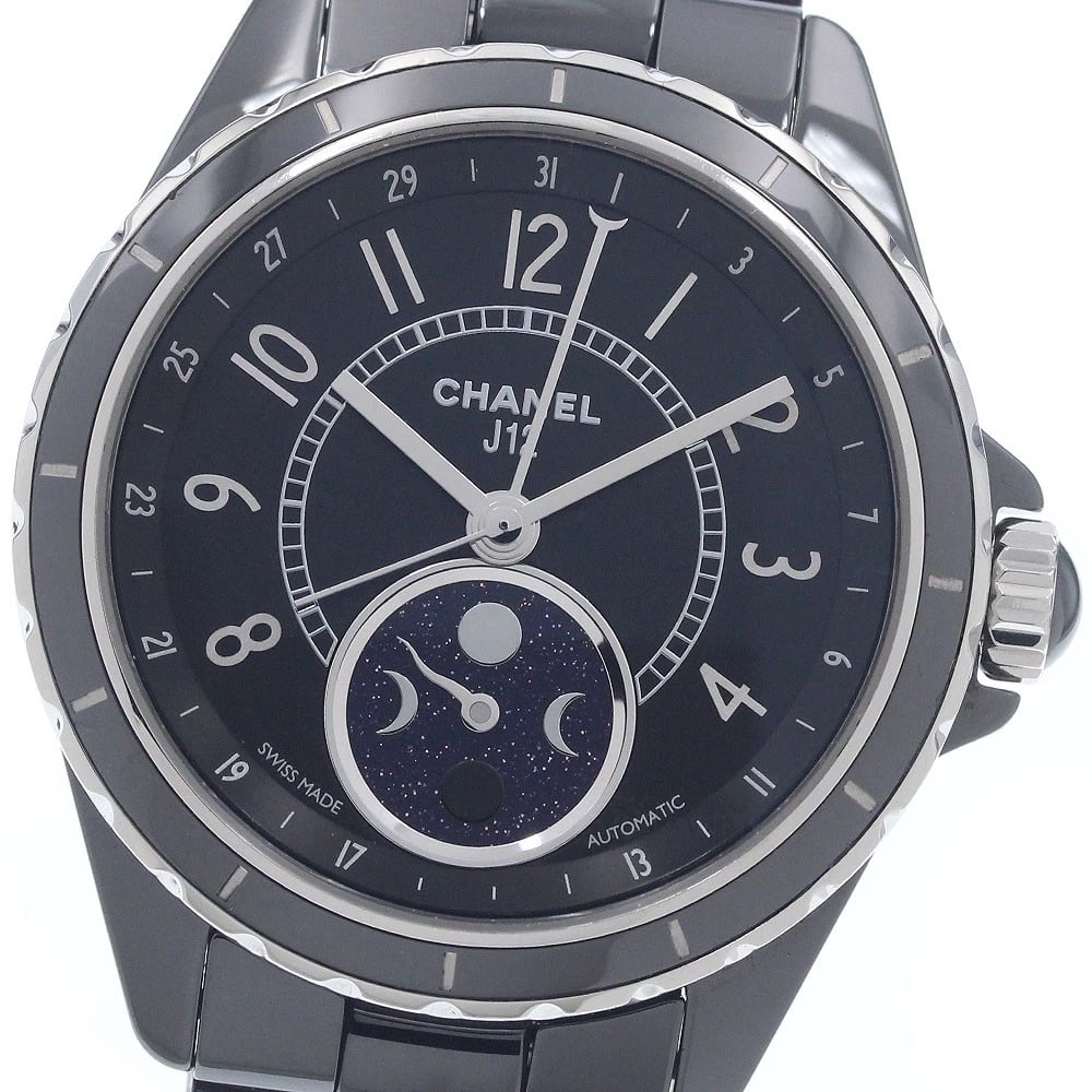 CHANEL J12 MOON PHASE BLACK AUTOMATIC WATCH: CHANEL J12 Moon phase black Automatic Watch Brand: CHANEL Type/Style: Wristwatch Material: Band Material Stainless Steel / ceramic, Case Material Stainless Steel / ceramic Color: Dial Color black Size