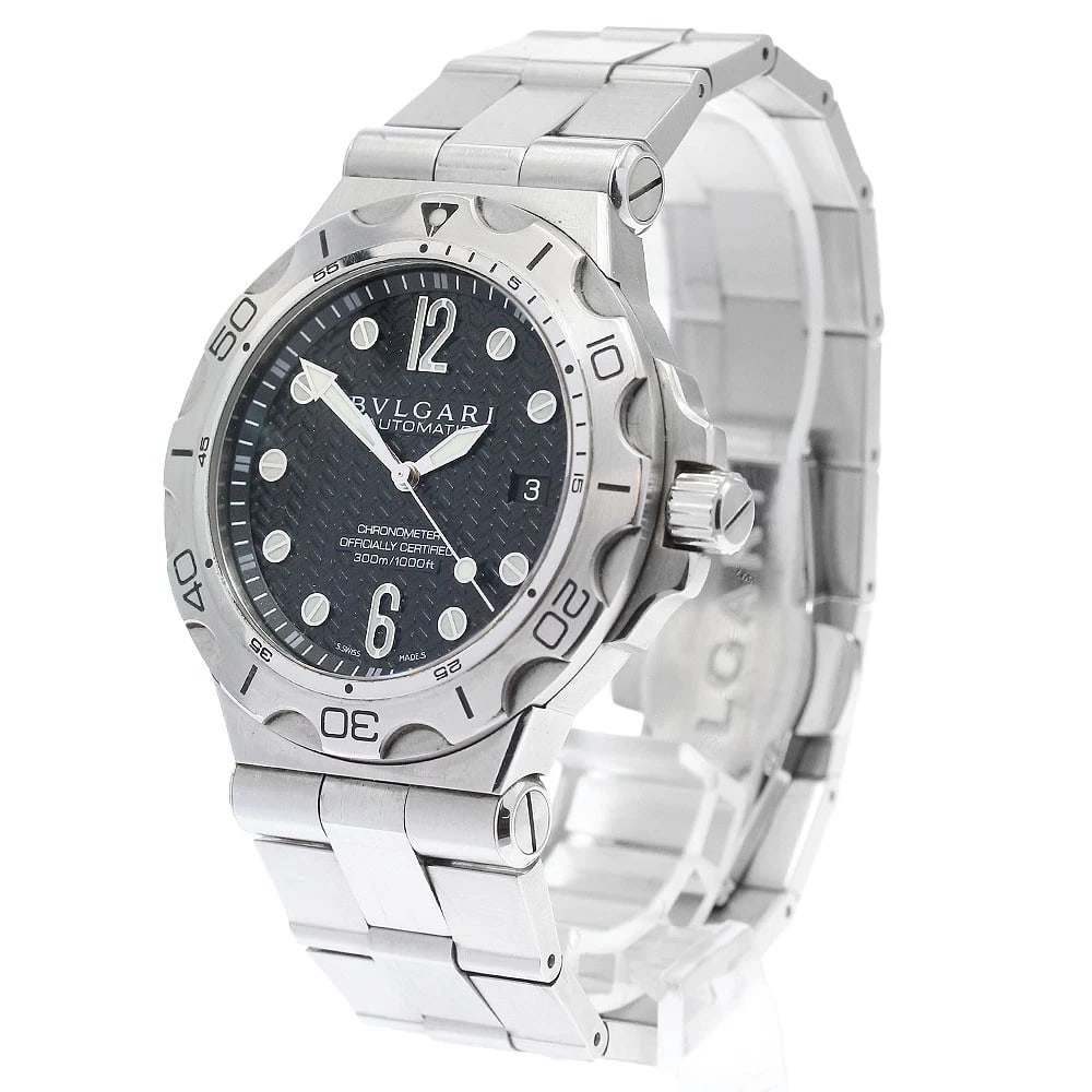 BVLGARI DIAGONO AQUA DATE BLACK AUTOMATIC WATCH: BVLGARI Diagono Aqua Date Black Automatic Watch Brand: BVLGARI Type/Style: Wristwatch Material: Band Material Stainless Steel, Case Material Stainless Steel Color: Dial Color black Size: Case size Abo