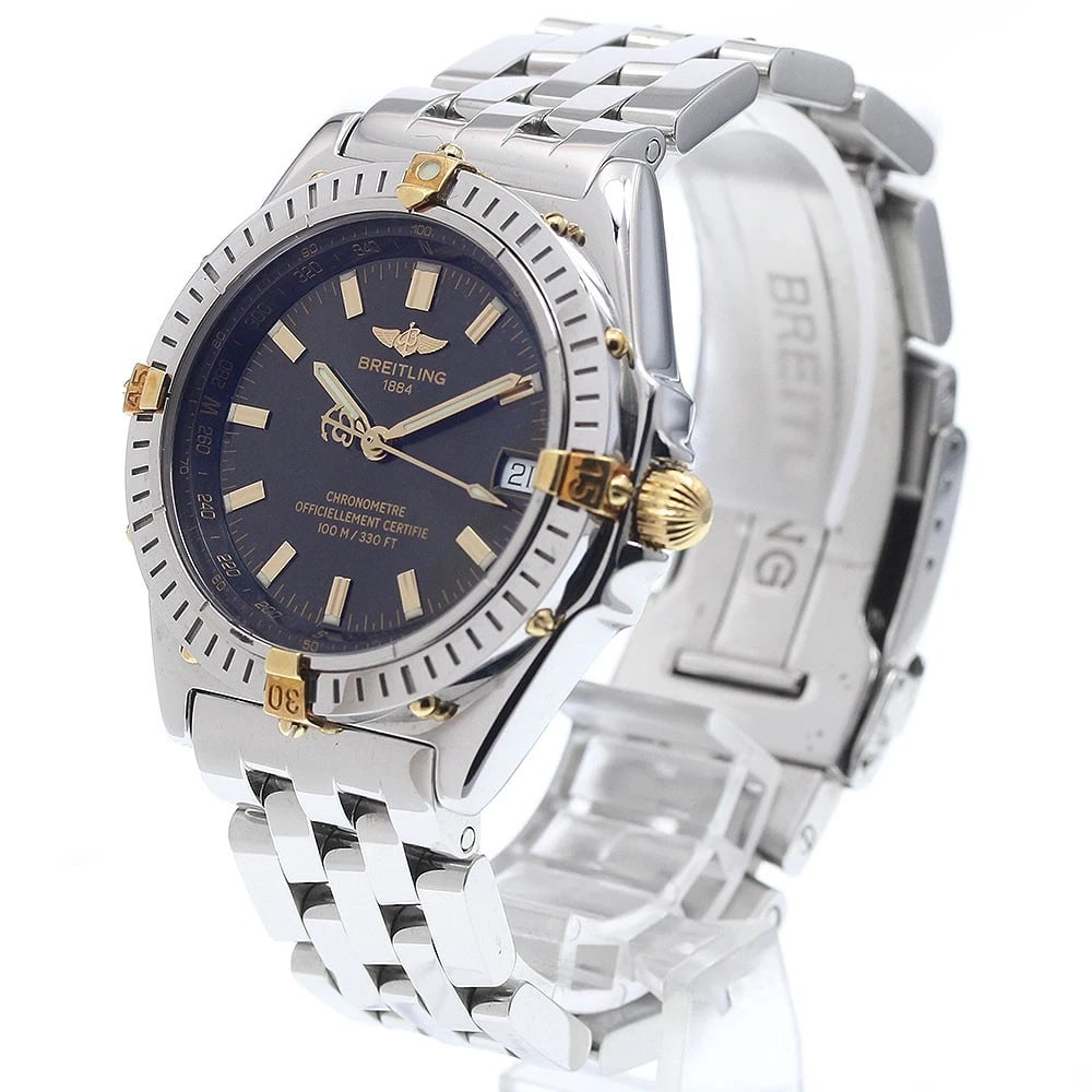 BREITLING DATE BLACK AUTOMATIC WATCH: BREITLING Date black Automatic Watch Brand: BREITLING Type/Style: Wristwatch Material: Band Material Stainless Steel, Case Material Stainless Steel Color: Dial Color black Size: Case size About 38mm