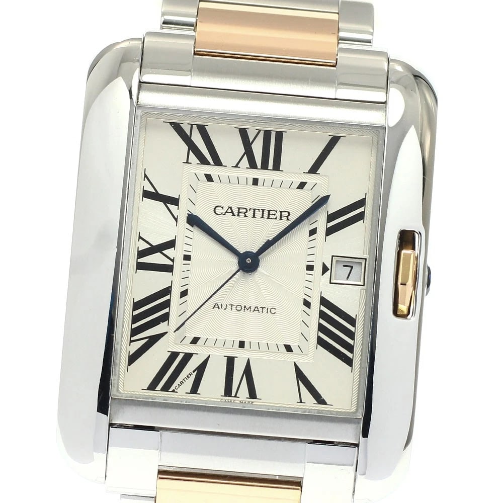 CARTIER TANK ANGLAISE DATE AUTOMATIC WATCH: CARTIER Tank Anglaise Date Automatic Watch Brand: CARTIER Type/Style: Wristwatch Material: Band Material Stainless Steel/PG, Case Material Stainless Steel/PG Color: Dial Color Silver Size: Case size A