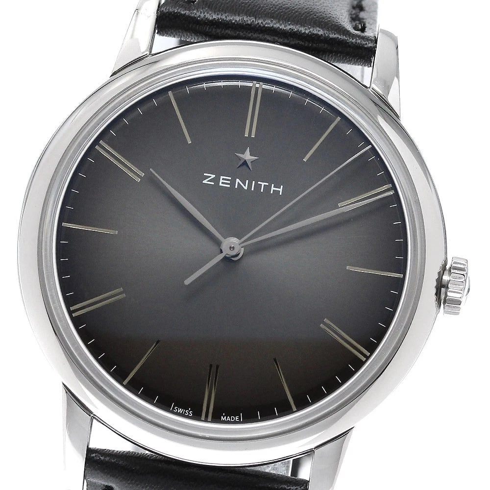 ZENITH ELITE CLASSIC GRAY AUTOMATIC WATCH: ZENITH Elite classic gray Automatic Watch Brand: ZENITH Type/Style: Wristwatch Material: Band Material leather, Case Material Stainless Steel Color: Dial Color gray Size: Case size About 39mm