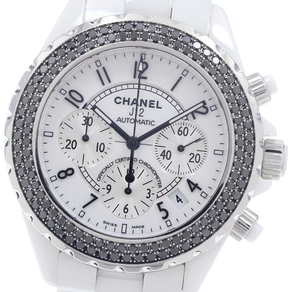 CHANEL J12 WHITE CERAMIC BLACK DIAMOND BEZEL AUTOMATIC WATCH: CHANEL J12 White Ceramic Black Diamond Bezel Automatic Watch Brand: CHANEL Type/Style: Wristwatch Material: Band Material Stainless Steel / ceramic, Case Material Stainless Steel / ceramic Color: