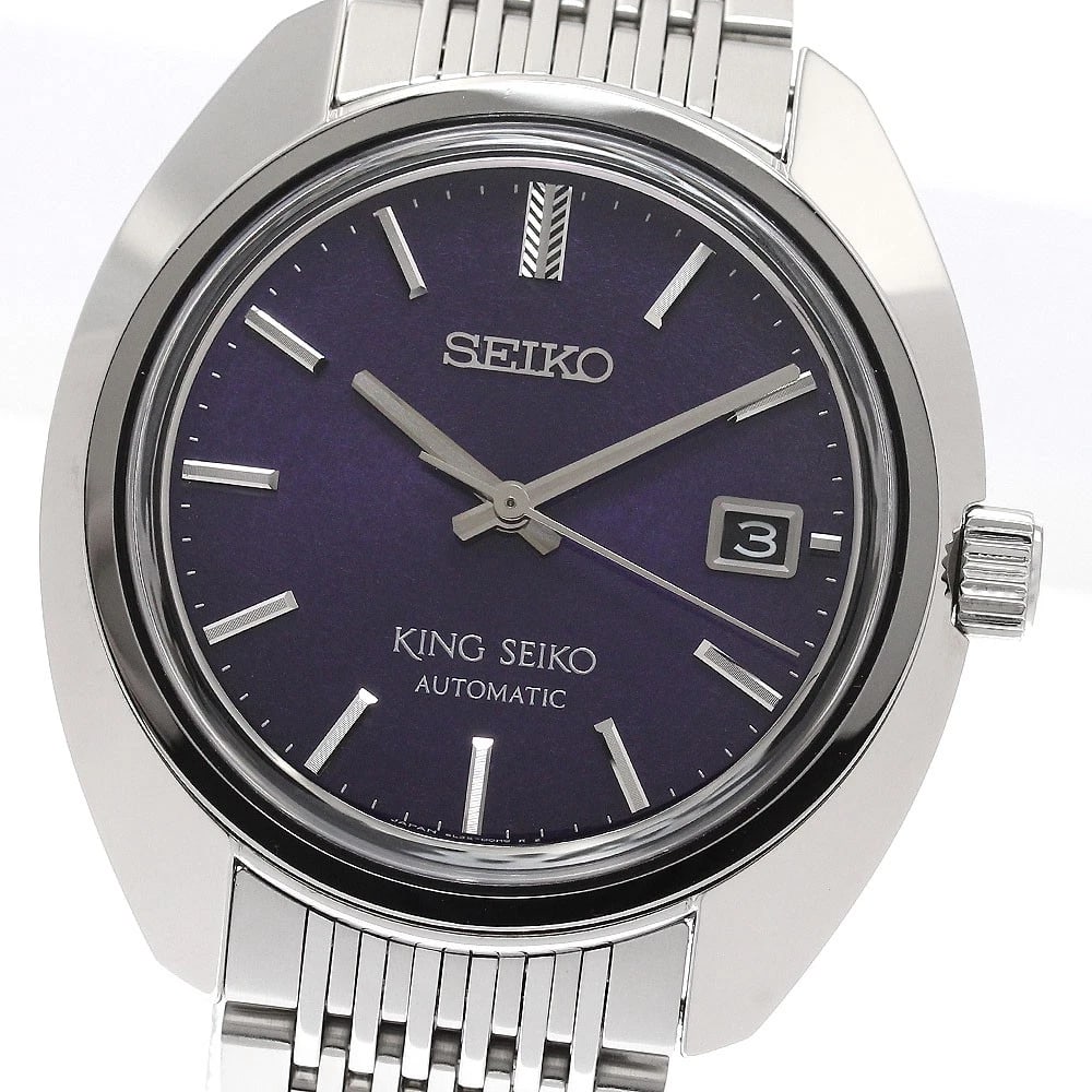 SEIKO KING DATE PURPLE AUTOMATIC WATCH: SEIKO King Date purple Automatic Watch Brand: SEIKO Type/Style: Wristwatch Material: Band Material Stainless Steel, Case Material Stainless Steel Color: Dial Color purple Size: Case size About 39mm