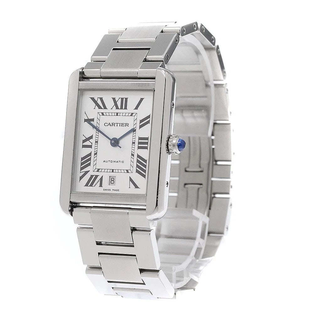 CARTIER TANK SOLO DATE SILVER AUTOMATIC WATCH: CARTIER Tank solo Date Silver Automatic Watch Brand: CARTIER Type/Style: Wristwatch Material: Band Material Stainless Steel, Case Material Stainless Steel Color: Dial Color Silver Size: Case size Abou