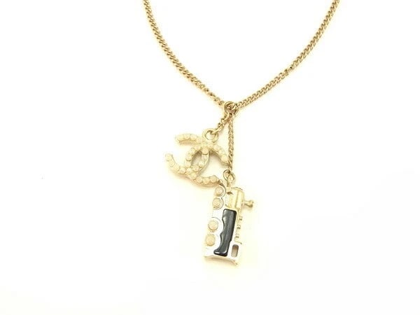 CHANEL NECKLACE COCO MARK ? TRAIN DESIGN BLACK/GOLD PEARL: Chanel Necklace Coco Mark ? Train Design Black/Gold Pearl Brand: Chanel Type/Style: Necklace Material: NONE, Color: Black x Gold x Pearl Size: Chain length: approx. 42.5cm, Coco Mark pendant: (width) 