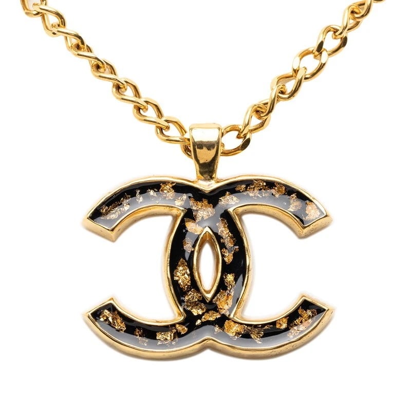 CHANEL NECKLACE COCO MARK GOLD/BLACK PLATED ENAMEL (1 of 2)