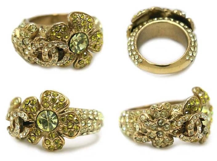 CHANEL RING COCO MARK FLOWER RHINESTONE - 2