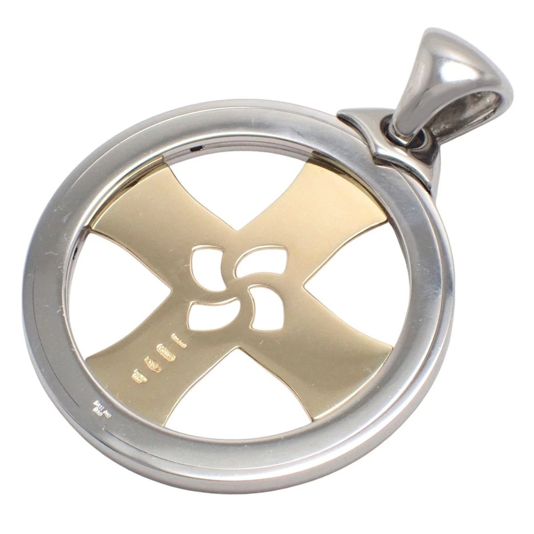 BVLGARI TONDO CROSS PENDANT TOP CHARM K18YG GOLD SILVER: BVLGARI Tondo Cross Pendant Top Charm K18YG Gold Silver Brand: Bvlgari Type/Style: Pendant Material: Yellow Gold (K18YG), Stainless Steel (SS), Color: Gold, Silver Size: Approx. 5.7cm (height) x 4.3cm