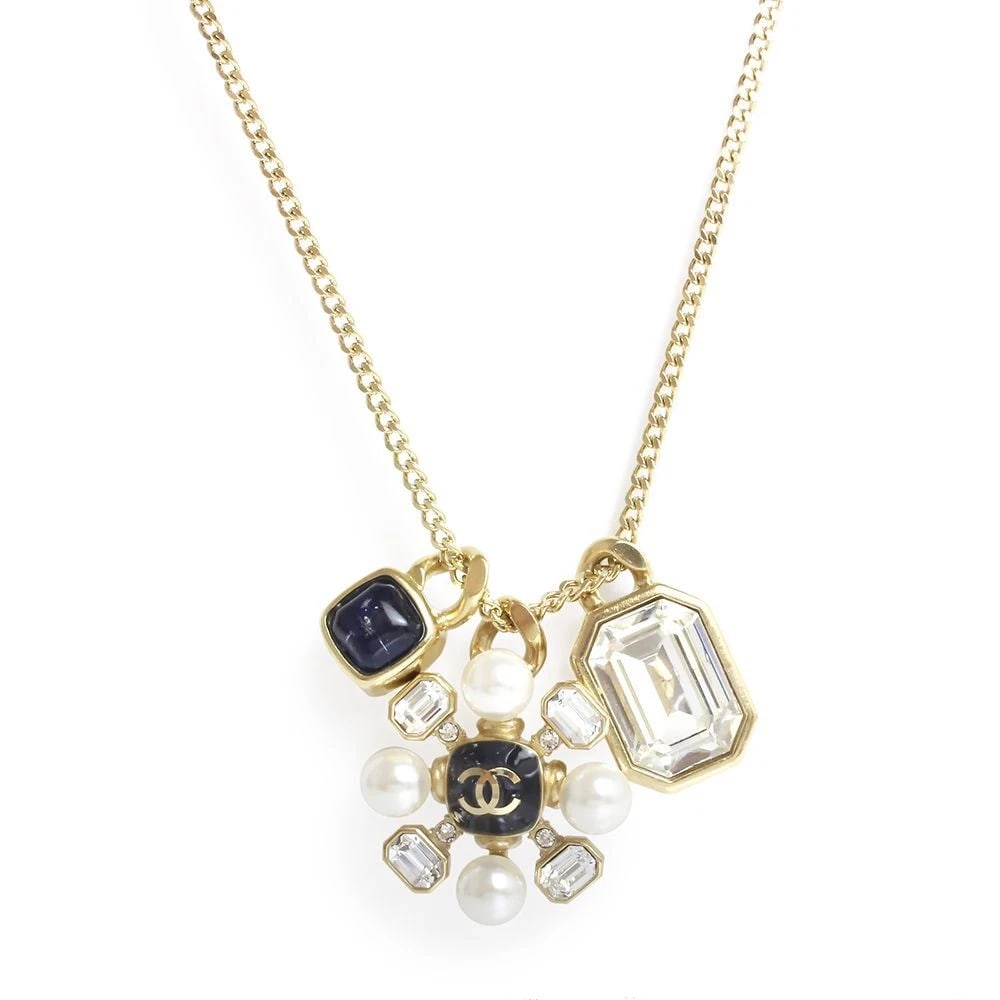 CHANEL COLOR STONE NECKLACE PENDANT NAVY GOLD (1 of 4)