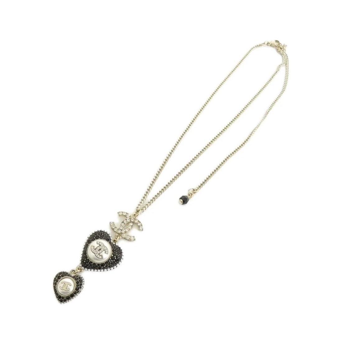 CHANEL COCO MARK PEARL NECKLACE BLACK + WHITE + CRYSTAL / GOLD: Chanel Coco Mark Pearl Necklace Black + White + Crystal / Gold Brand: CHANEL Type/Style: Pendant Material: Faux Pearl, Color: Black + White + Crystal / Gold Hardware Size: Length: 41.5cm/59.5cm Top: 2
