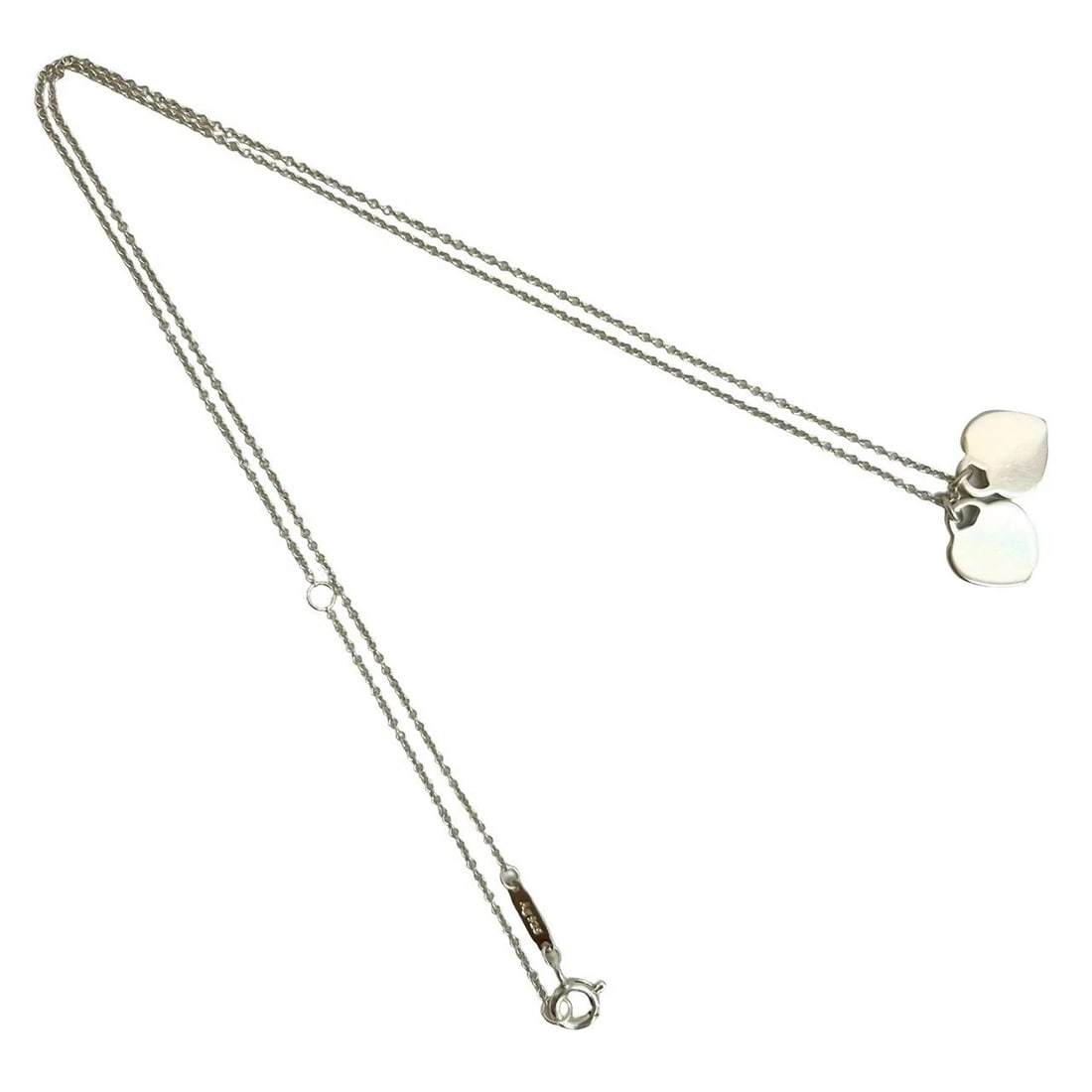 TIFFANY & CO. RETURN TO MINI DOUBLE HEART TAG 925 SILVER NECKLACE: Tiffany & Co. Return to Mini Double Heart Tag 925 Silver Necklace Brand: Tiffany & Co. Type/Style: Necklaces Material: Sterling Silver 925, Color: Silver x Blue Size: Total Length/Inner Circumference: