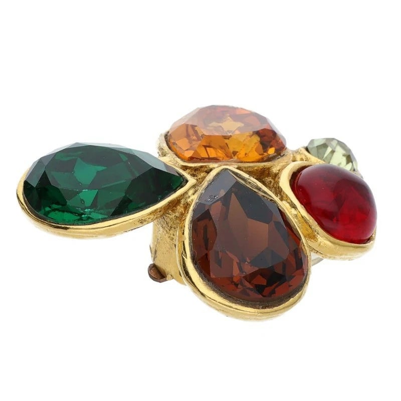 CHANEL GRIPOIX COLOR STONE EARRINGS GOLD X MULTICOLOR: CHANEL Gripoix Color Stone Earrings Gold x Multicolor Brand: CHANEL Type/Style: Earring Material: None, Main Stone/Creation Gripoix Color: Gold x Multicolor Size: Actual dimensions: Height 4.4cm, Widt