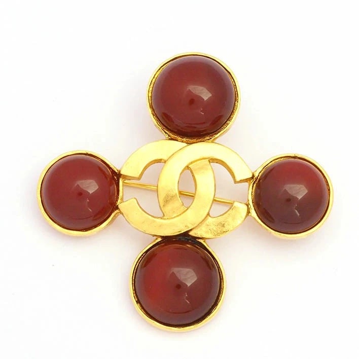CHANEL BROOCH COCO MARK GRIPOIX OPENWORK CROSS MOTIF ROTATING PIN (1 of 3)