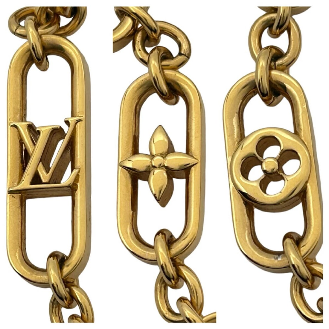 LOUIS VUITTON LV MY CHAIN NECKLACE GM METAL MONOGRAM FLOWER: Louis Vuitton LV My Chain Necklace GM Metal Monogram Flower Brand: Louis Vuitton Type/Style: Necklace Material: Metal, Color: Gold Size: Approximately 41.5-47.5cm Accessories: None Accesso
