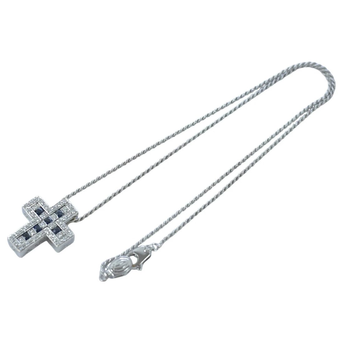 DAMIANI BELLE EPOQUE SAPPHIRE DIAMOND CROSS NECKLACE 750WG: DAMIANI Belle Epoque Sapphire Diamond Cross Necklace 750WG Brand: DAMIANI Type/Style: Pendant Material: 750WG, Main Stone/Creation Sapphire Secondary Stone Diamond Color: White Gold Size: Top Size: 18