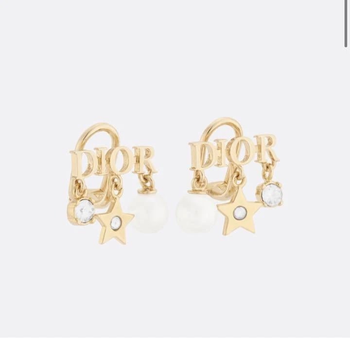 DIOR REVOLUTION CLIP-ON EARRINGS RESIN PEARL CRYSTAL STAR CHARM: Dior Revolution Clip-on Earrings Resin Pearl Crystal Star Charm Brand: Dior Type/Style: Clip-on Earrings Material: None, Color: Gold Size: Length: 1.5cm Accessories: None Accessories Notice: When