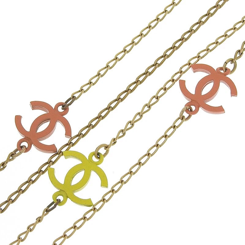 CHANEL NECKLACE COCO MARK GP PINK YELLOW/GOLD: CHANEL Necklace Coco Mark GP Pink Yellow/Gold Brand: CHANEL Type/Style: Necklace Material: GP, Color: Gold pink yellow Size: Chain: 64cm Top: Width 2.5 x Height 2.5cm Accessories: None Accessories
