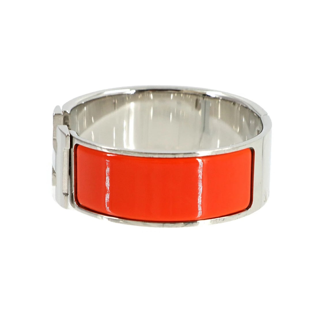 HERMES BANGLE CLIC CLAC H ORANGE SILVER: Hermes Bangle Clic Clac H Orange Silver Brand: Hermes Type/Style: Bracelet Material: None, Main Stone/Creation . Color: Orange Silver Size: Wrist circumference: 16.5cm Width: 2cm Accessories: None