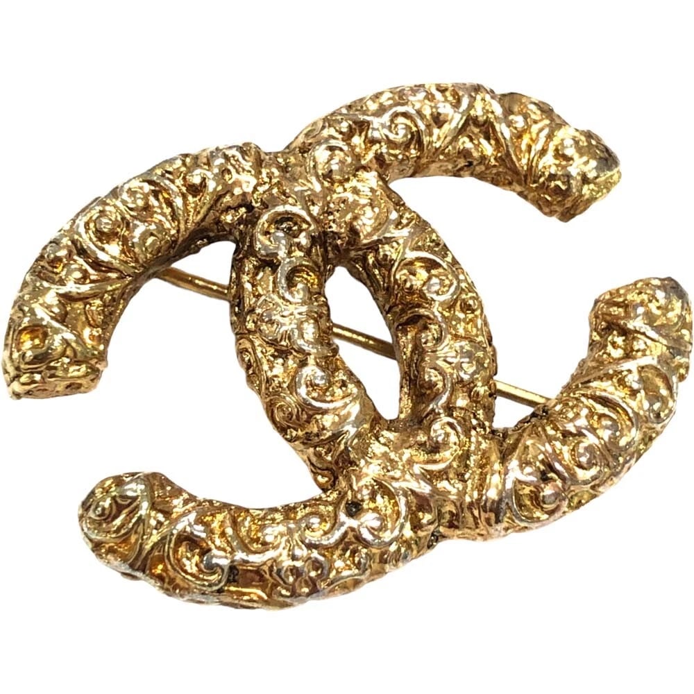 CHANEL COCO MARK CC LAVA SERIES LADIES WOMEN'S PIN BROOCH GOLD (1 of 2)