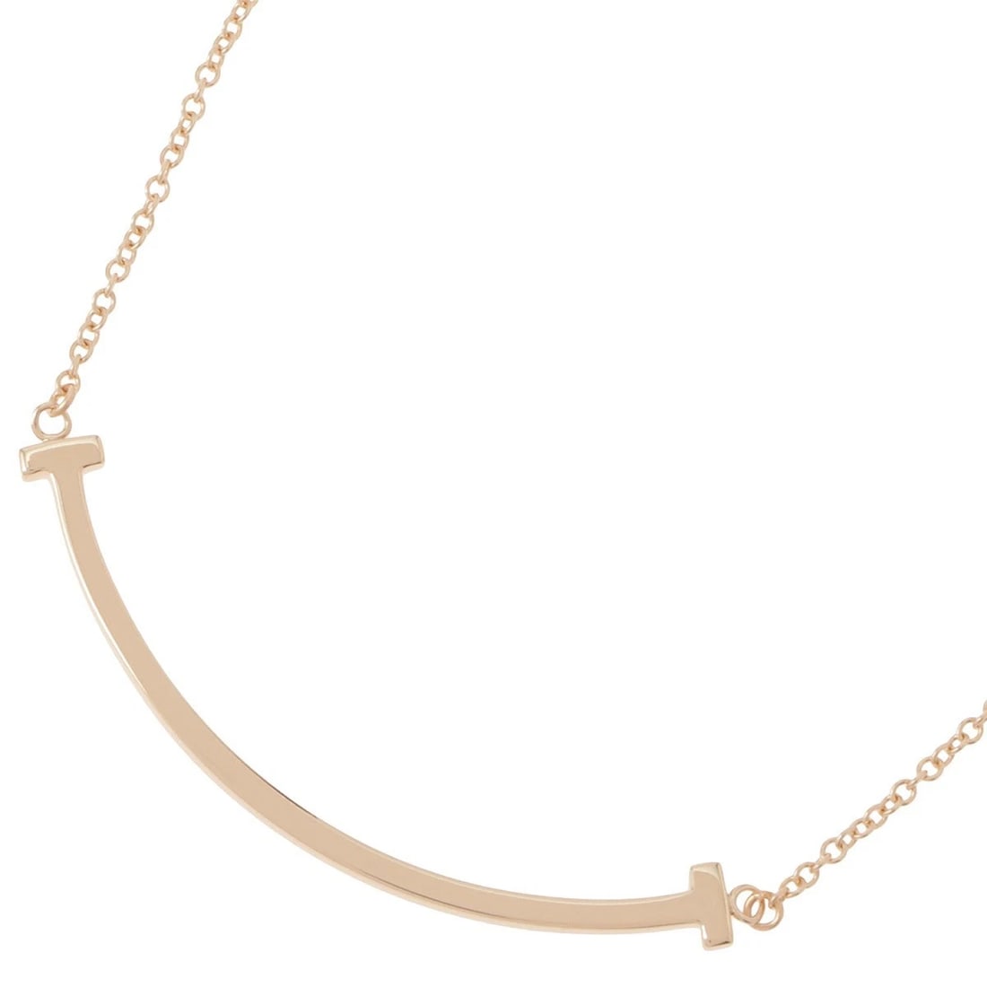 TIFFANY & CO. T SMILE SMALL NECKLACE 18K ROSE GOLD: Tiffany & Co. T Smile Small Necklace 18K Rose Gold Brand: Tiffany & Co. Type/Style: Necklace Material: K18RG, Color: RG Size: Charm W3.8?H0.1cm Chain length 41-46cm (adjustable) Accessories: None